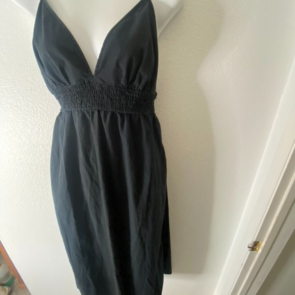 100% Cotton Triangle Top Adjustable Spaghetti Strap Open Back Black Maxi Dress M